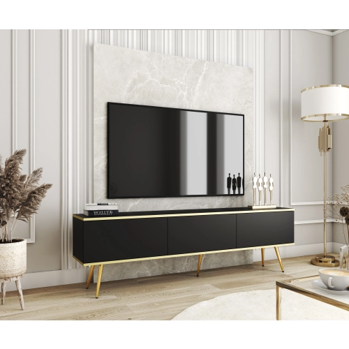 Szafka RTV Czarno - Złota  175 cm Noga Czarna - Złota